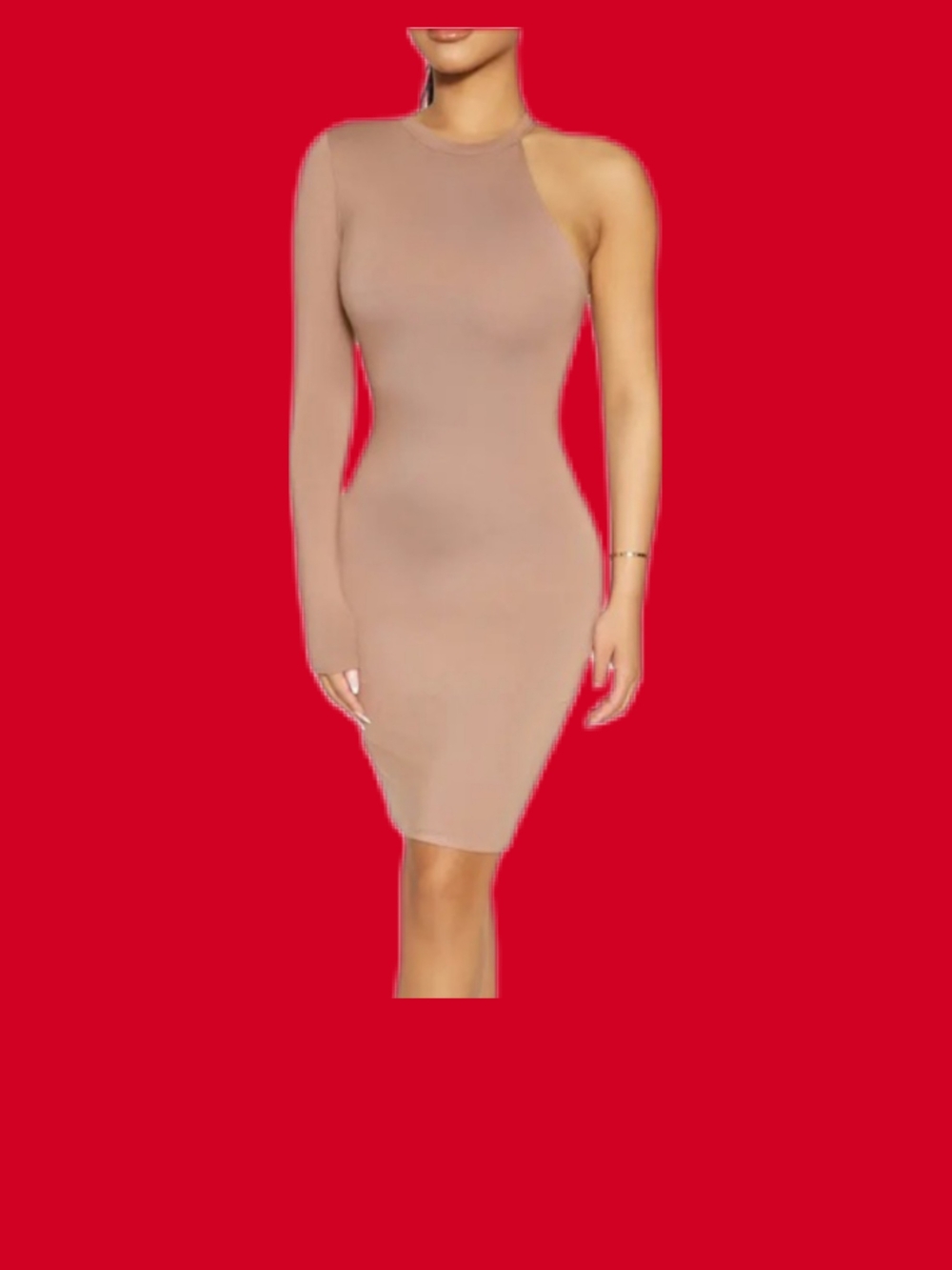 One-Shoulder Nude Bodycon Dress